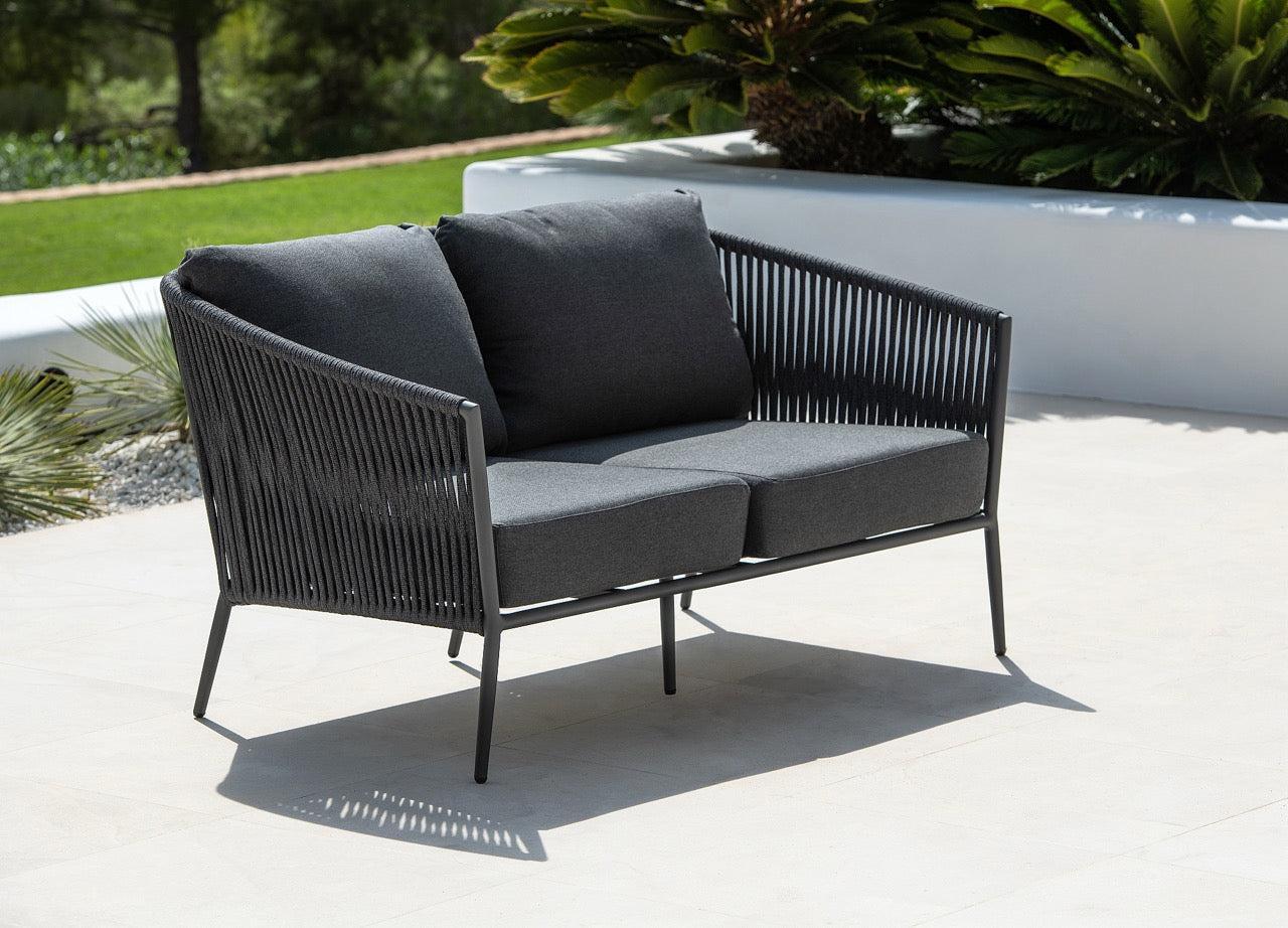 Fortuna Rope | Bank 2.5 seat, antraciet mat Rope antraciet zwart 14mm Straight Weaving Kussen Sunproof Fontelina donkergrijs