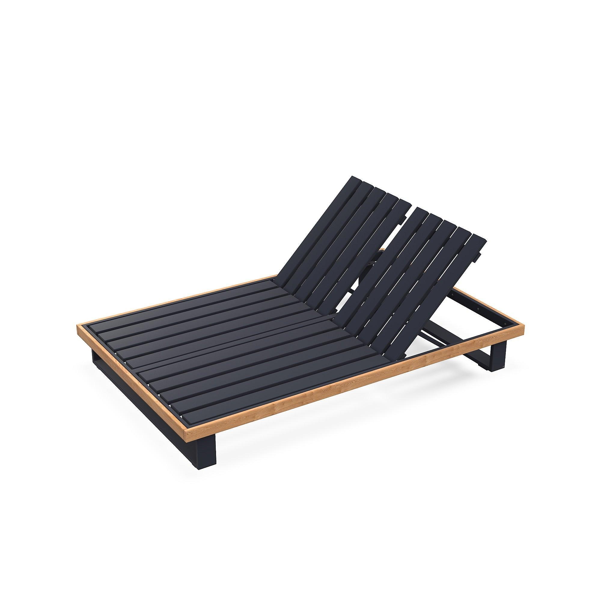 Truro | Ligbed Double aluminium antraciet mat  glad naturel teakhout (excl. Kussens)