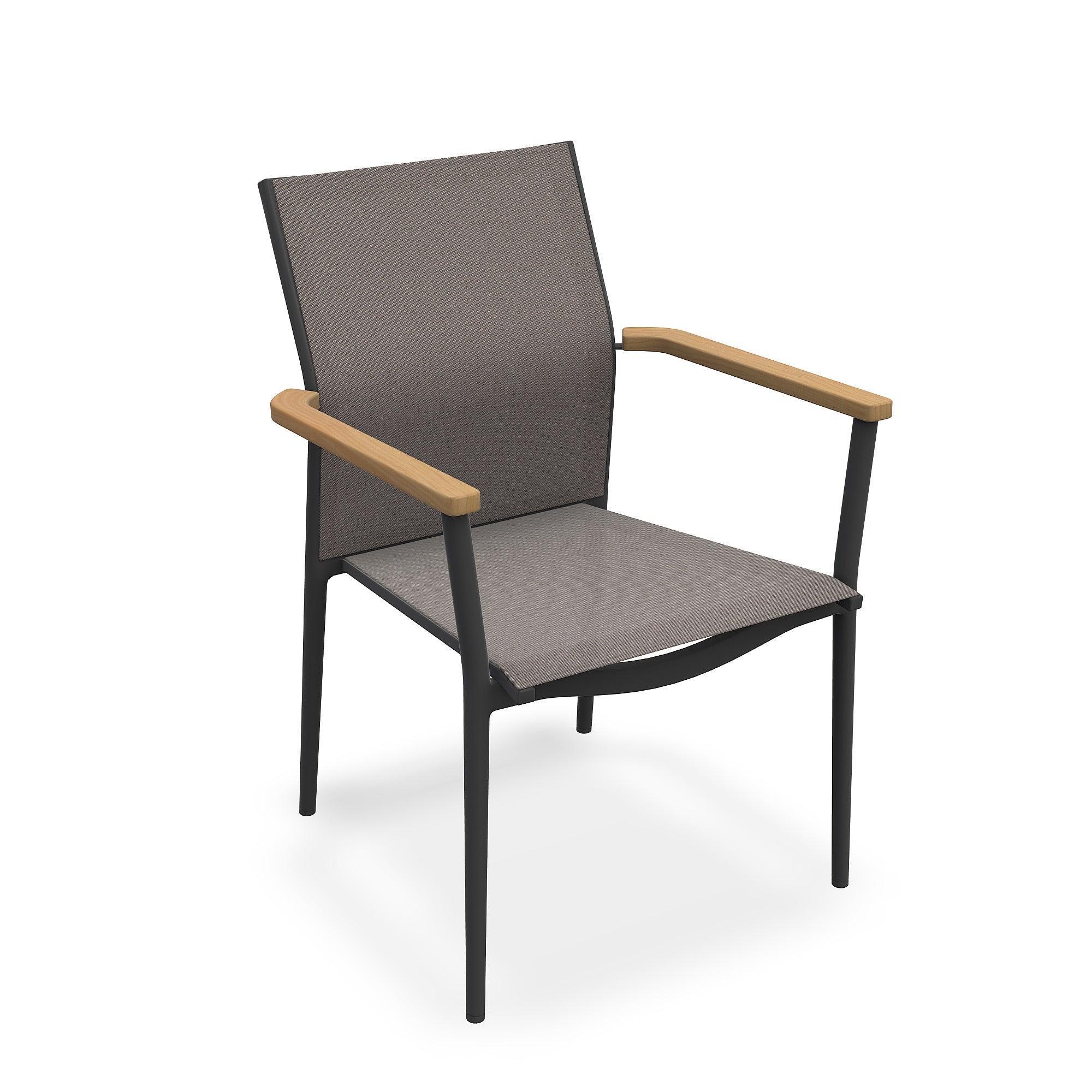 Loya | Stapelbare armstoel, antraciet mat Batyline Serge Ferrari Eden Taupe Armrest Teak