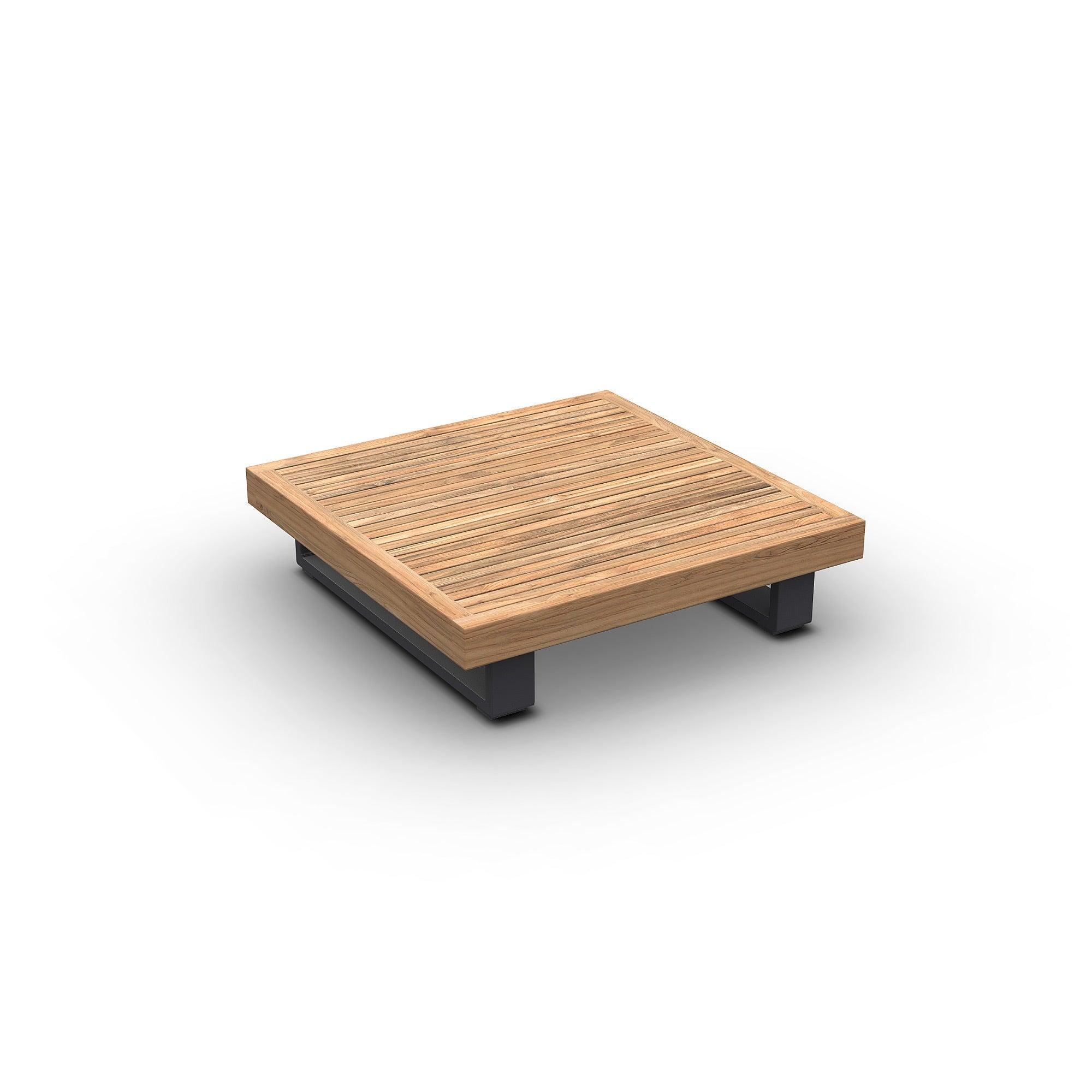 Truro | Koffietafel aluminium antraciet mat glad naturel teakhout 90x90x22