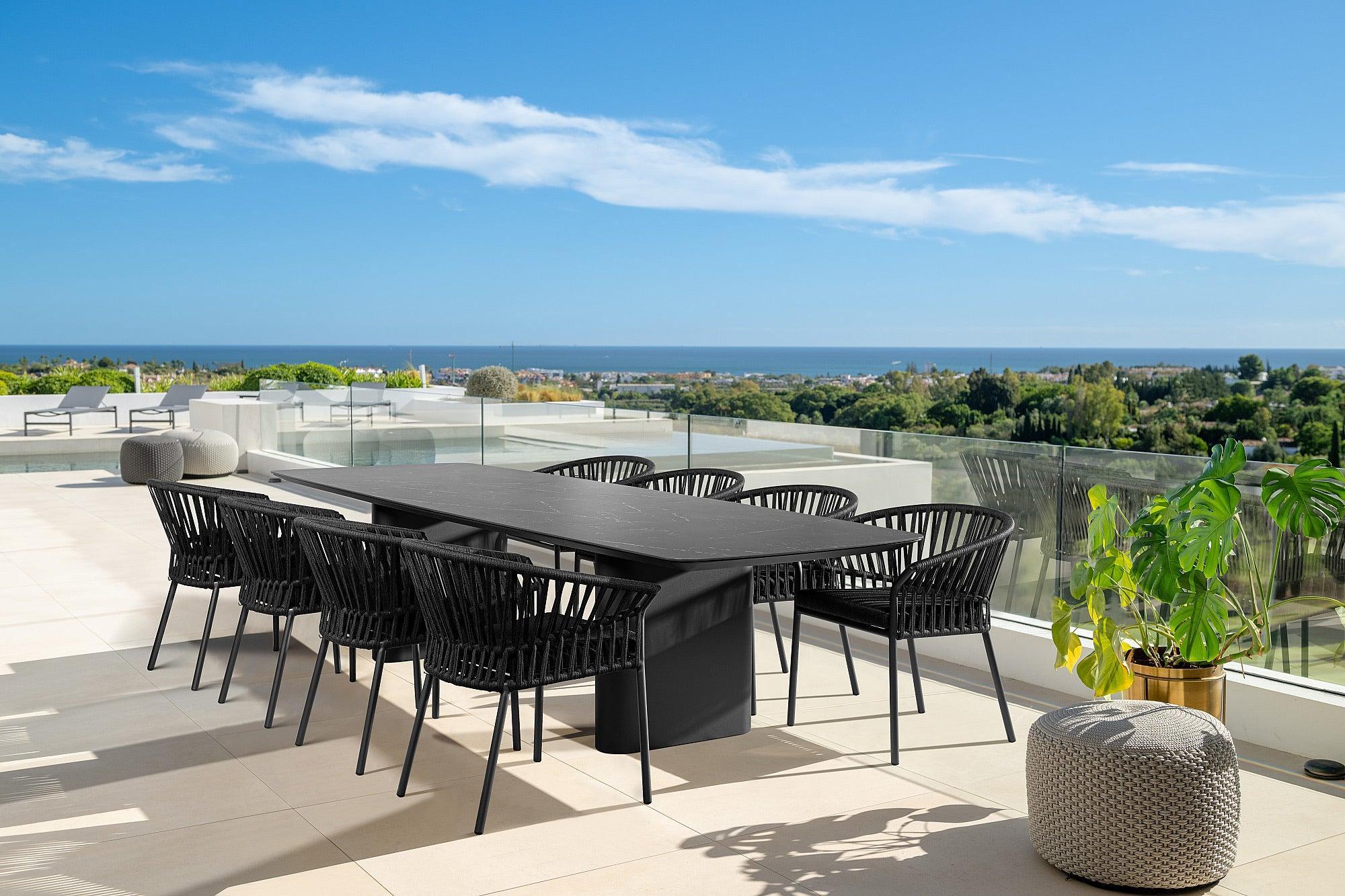 Amorelli Eettafel | aluminium antraciet mat, keramiek zwart marble