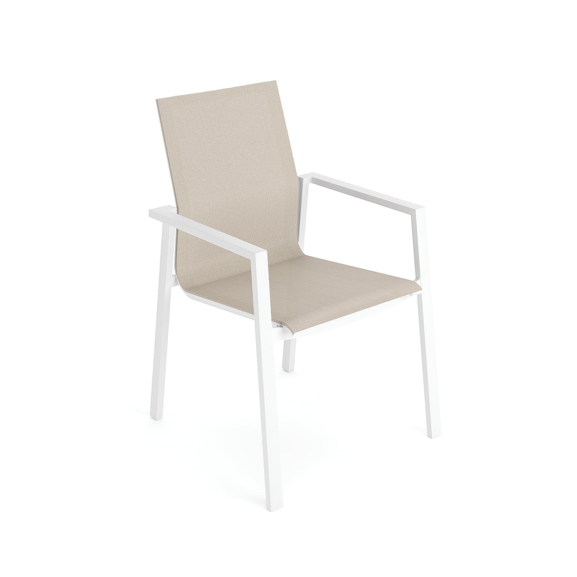 Beja | Stapelbare armstoel aluminium wit mat Batyline Serge Ferrari Eden Sand