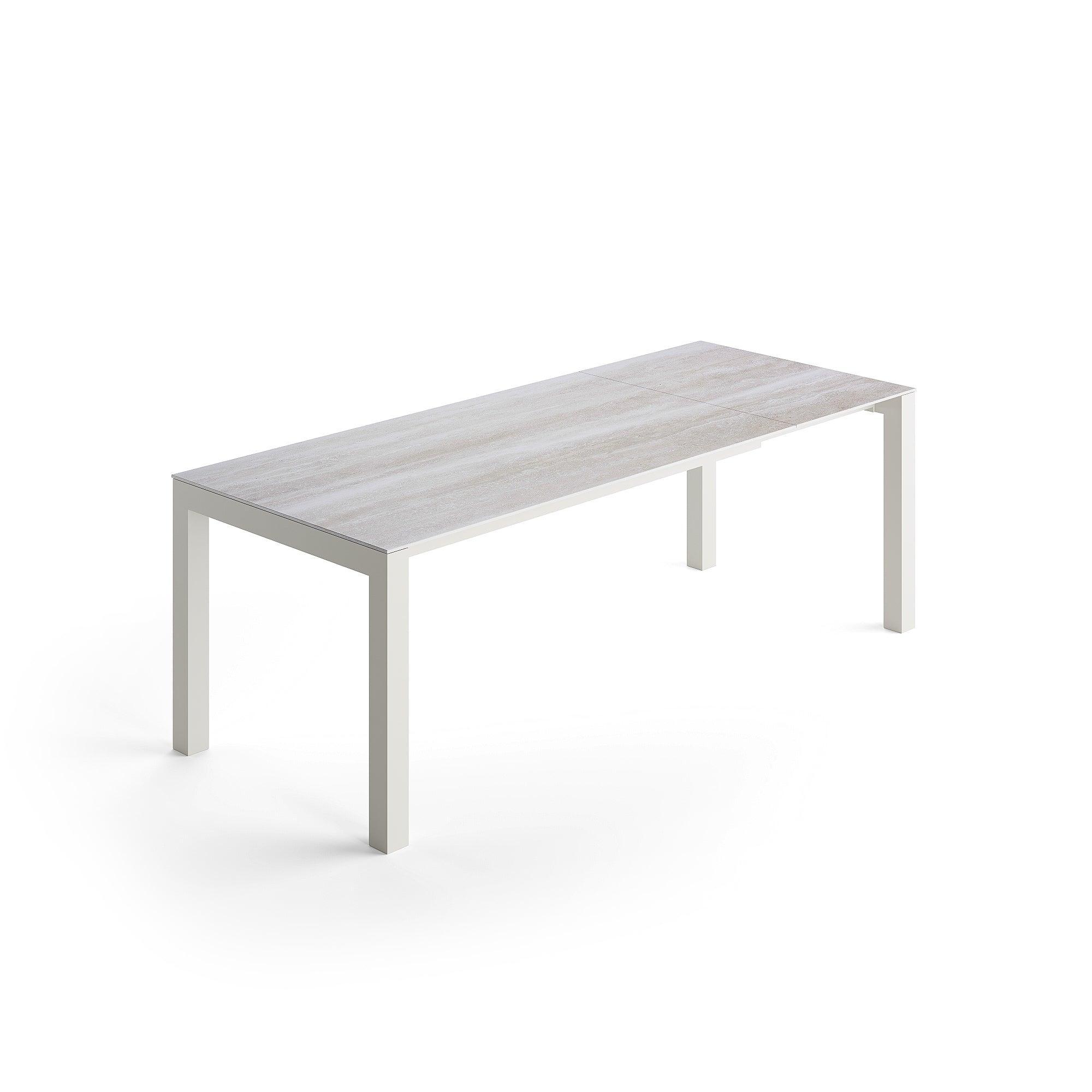 Forli | Uitschuifbare eettafel, Dune mat keramiek Travertino wit 6mm 220-280x100