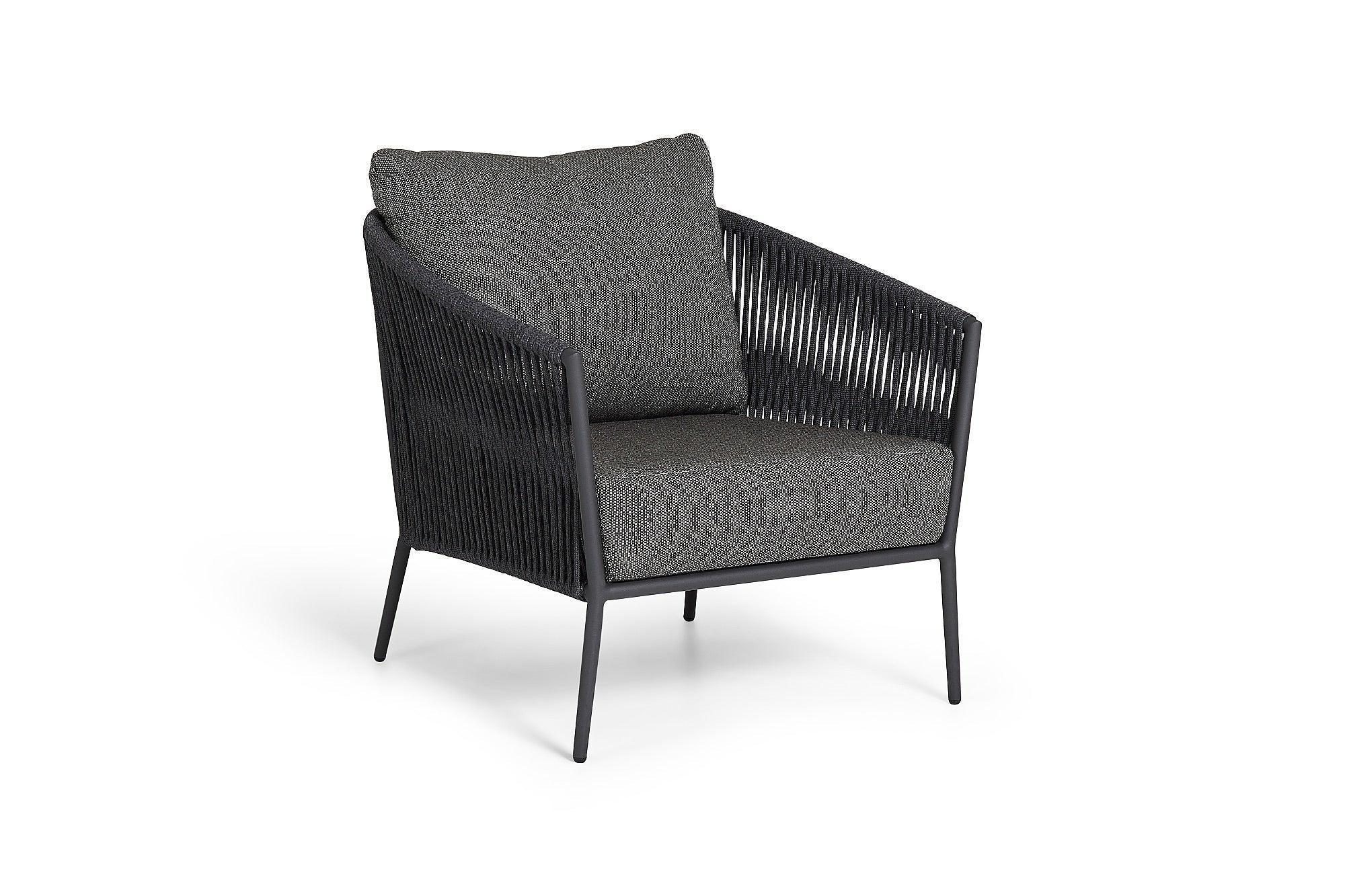 Fortuna Rope | Bank 1Seat aluminium antraciet mat Rope antraciet zwart 14mm Straight Weaving Kussen Sunproof Fontelina donkergrijs