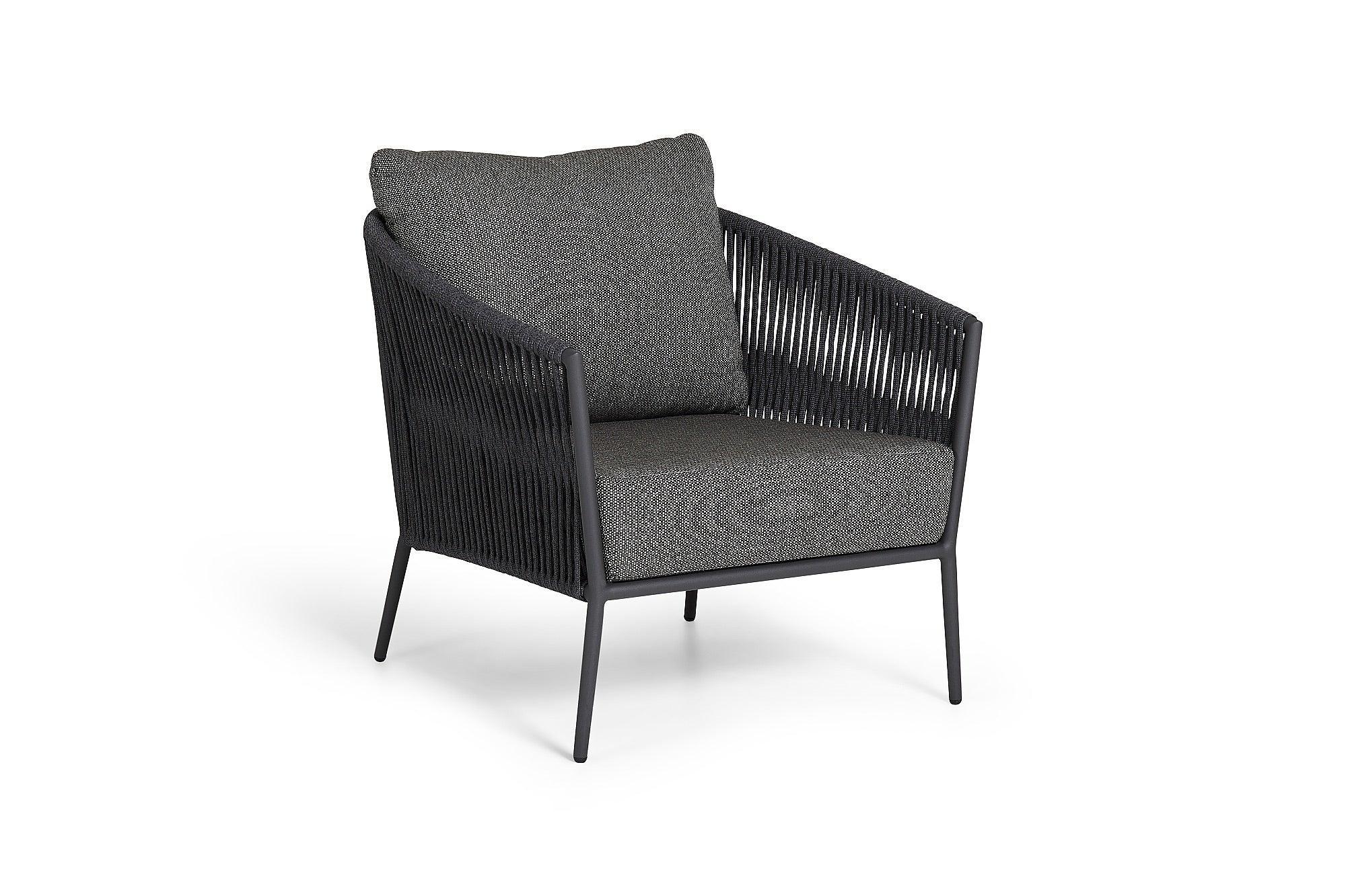 Fortune Rope | Bank 1 Seat, antraciet mat Rope antraciet zwart 14mm Straight Weaving Kussen Sunproof Fontelina donkergrijs