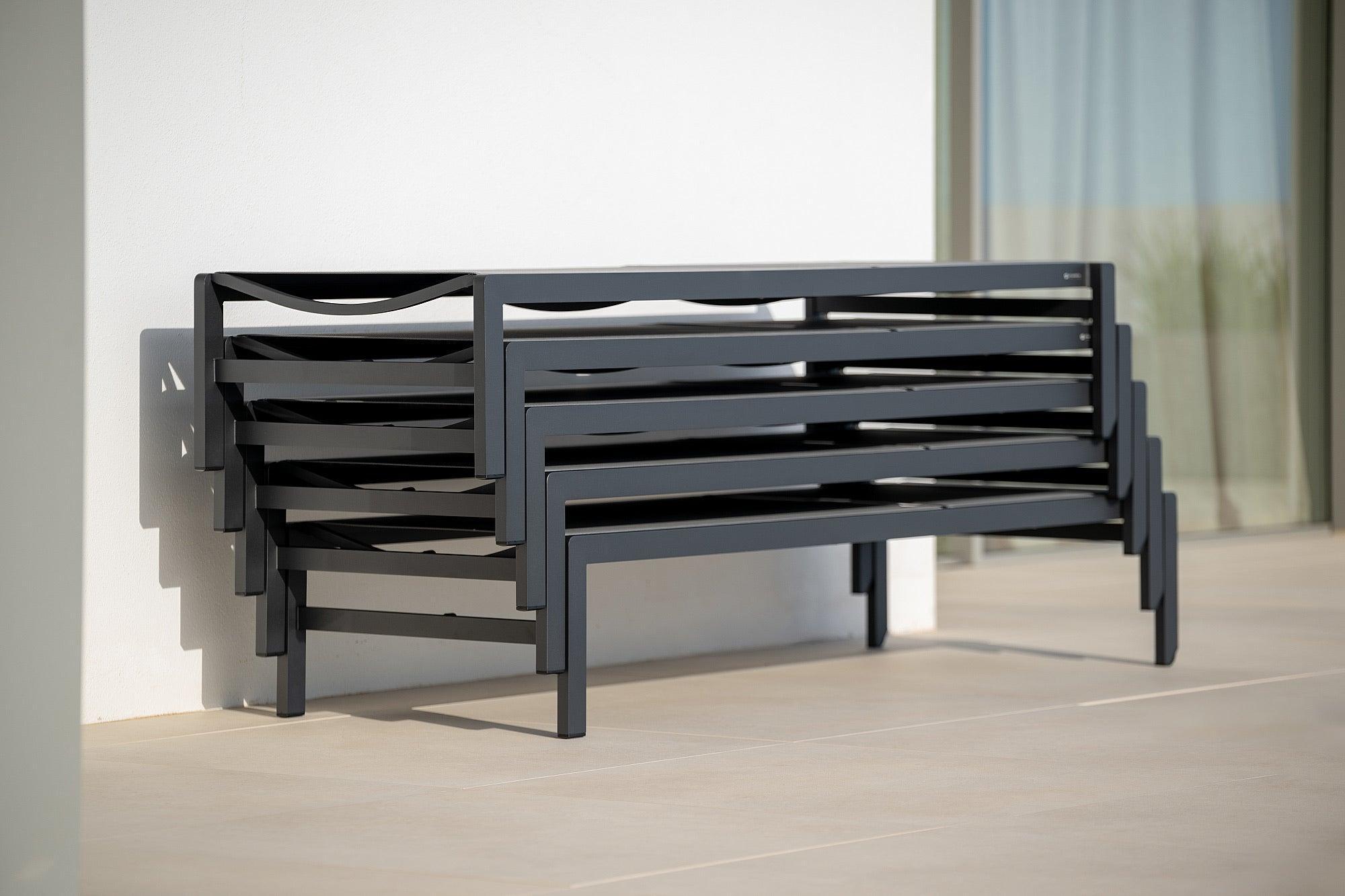 Sylt | Stackable Ligbed, antraciet mat Texteline Silver grijs