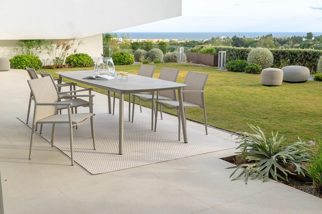 Durham | Eettafel aluminium Sand mat keramiek Palladium grijs 6mm 240x100