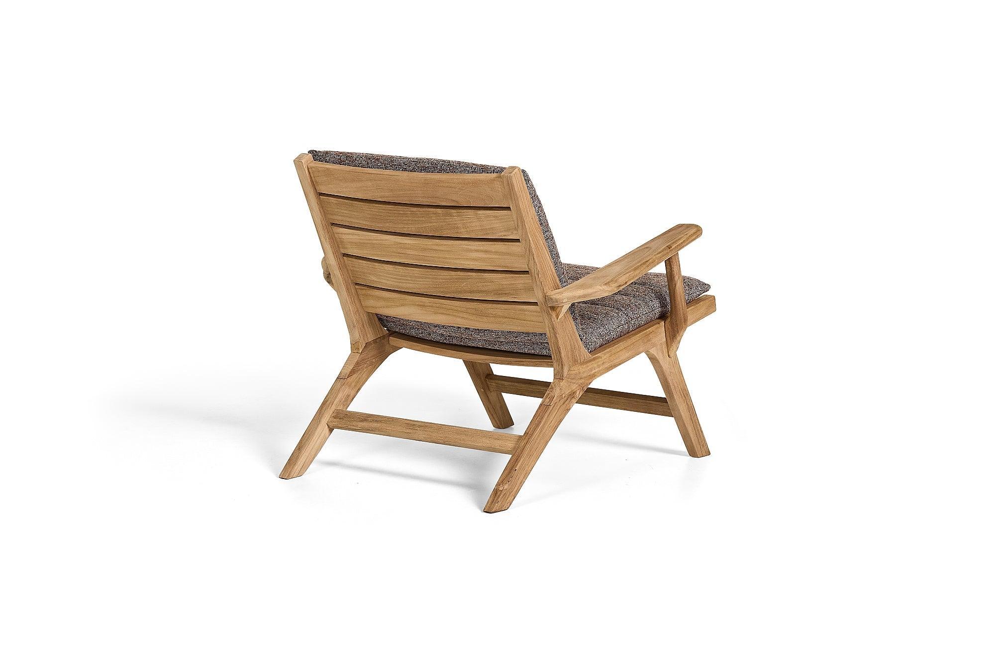 Koozy | Loungestoel met armleuningen, Teak naturel glad Slats incl. Kussen