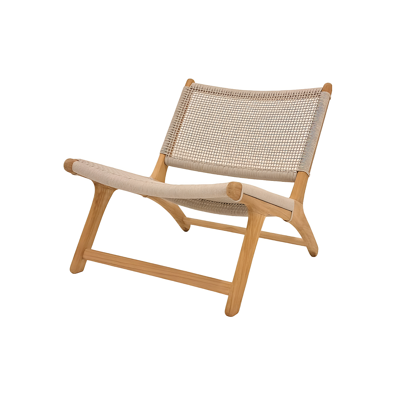 Koozy | Loungestoel - glad naturel teakhout Rope Linnen 3,5mm Open Weaving