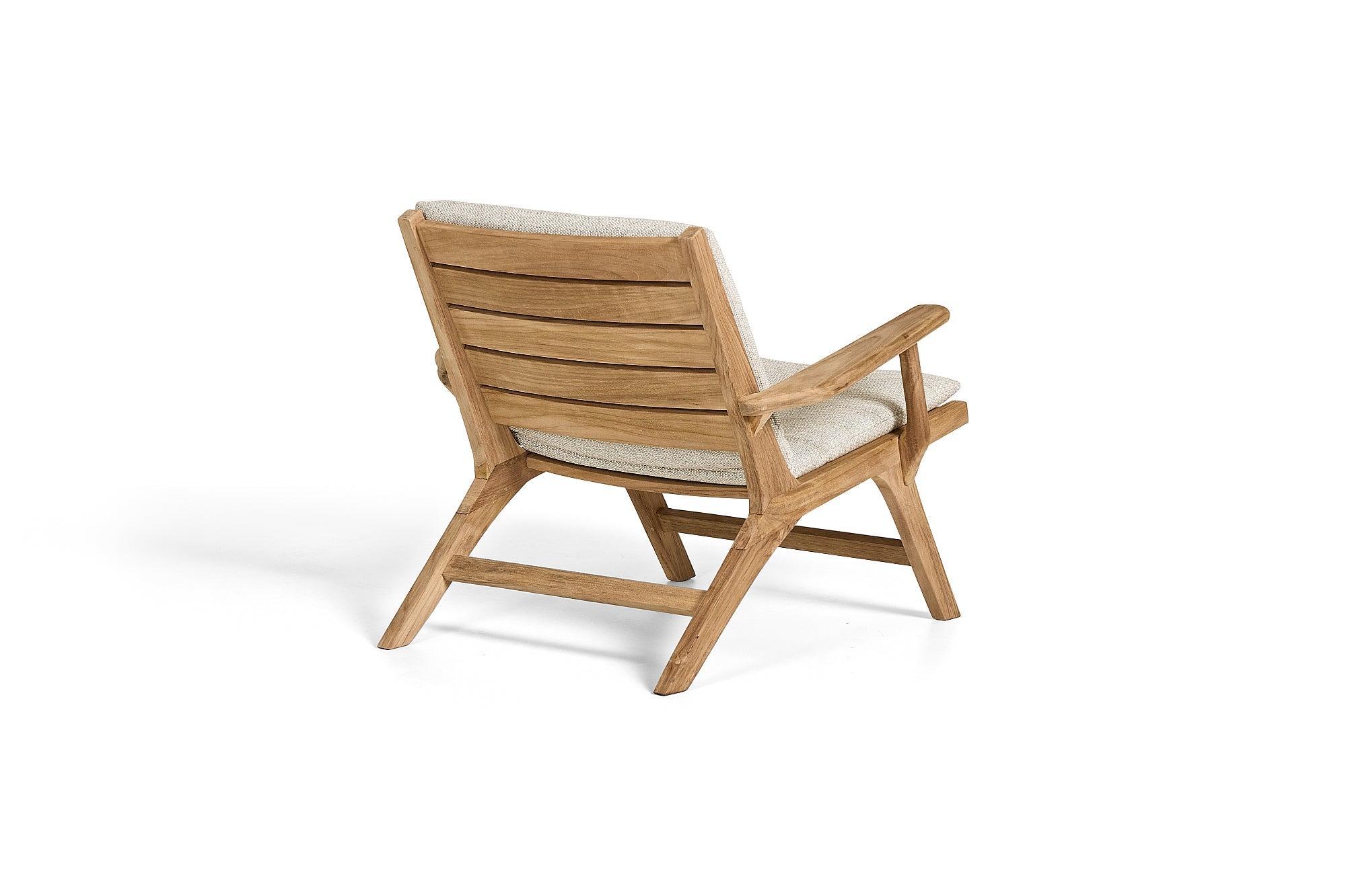 Koozy | Loungestoel met armleuningen, Teak naturel glad Slats incl. Kussen