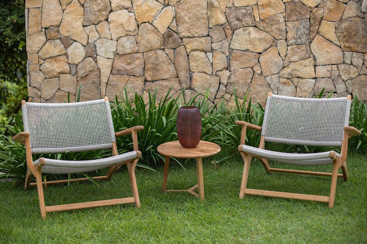 Koozy | Loungestoel - glad naturel teakhout Rope Linnen 3,5mm Open Weaving
