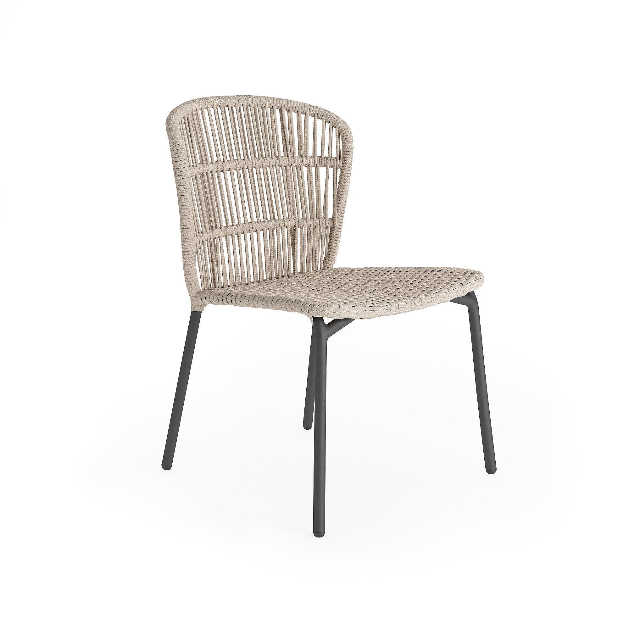Lima | Stapelbare tuinstoel, antraciet mat Rope Beige Uni 10mm Seat Full Weaving Back Straight Weaving