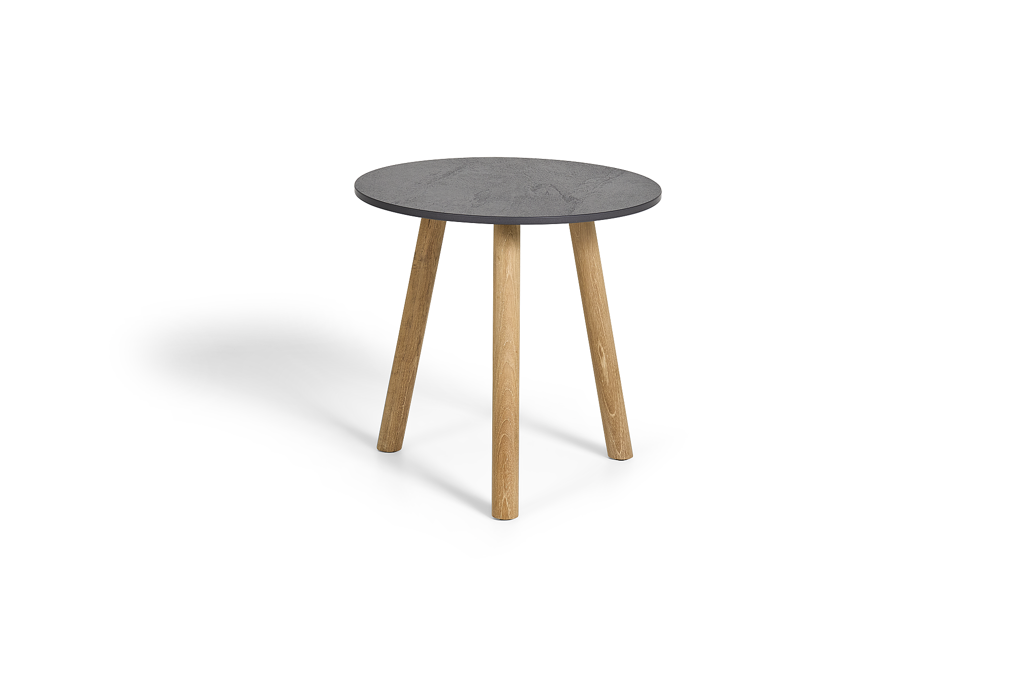 Ronda | Bijzettafel glad naturel teakhout keramiek Palladium grijs 12mm D45x44,2
