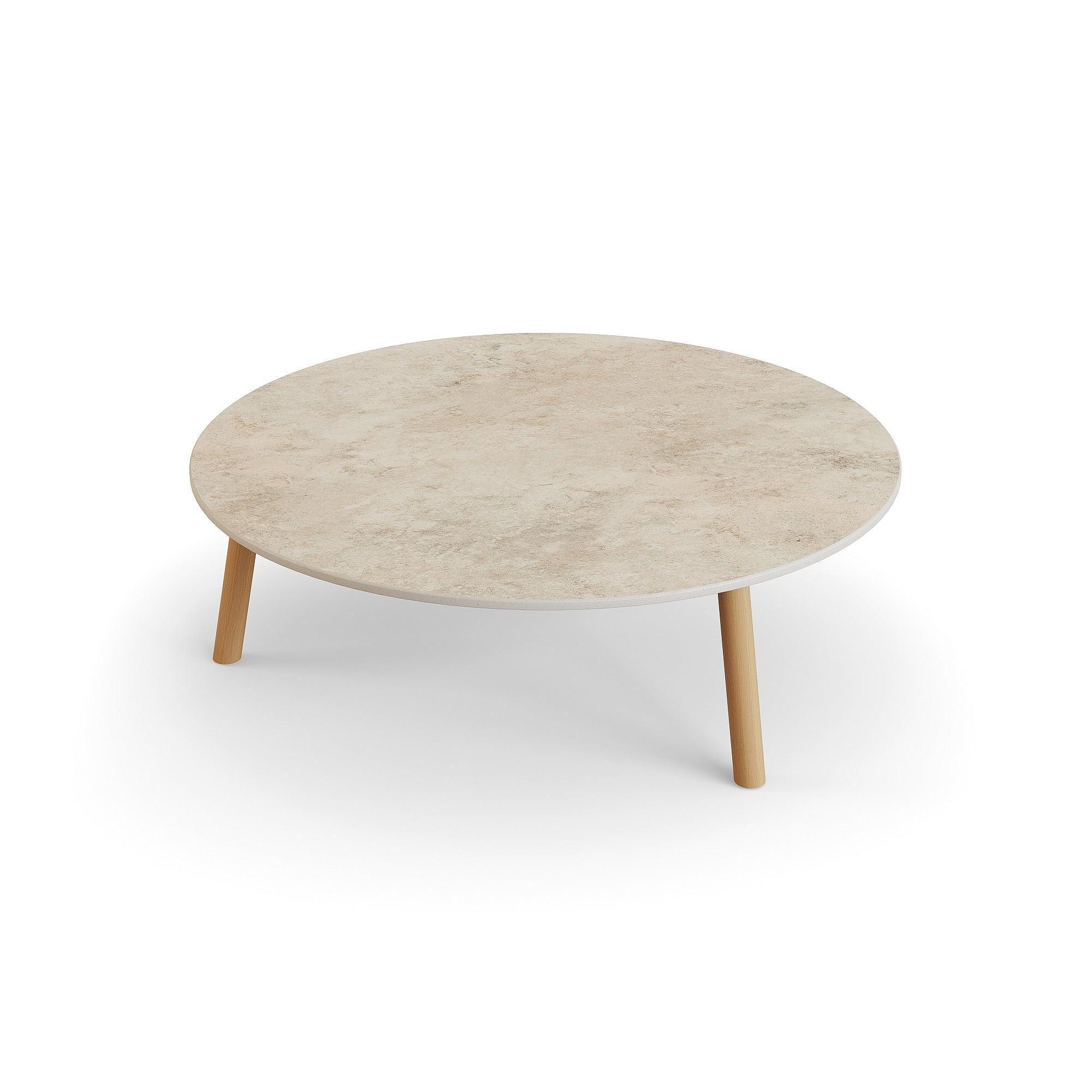 Ronda | Koffietafel glad naturel teakhout keramiek Chianca 12mm D90x29,2
