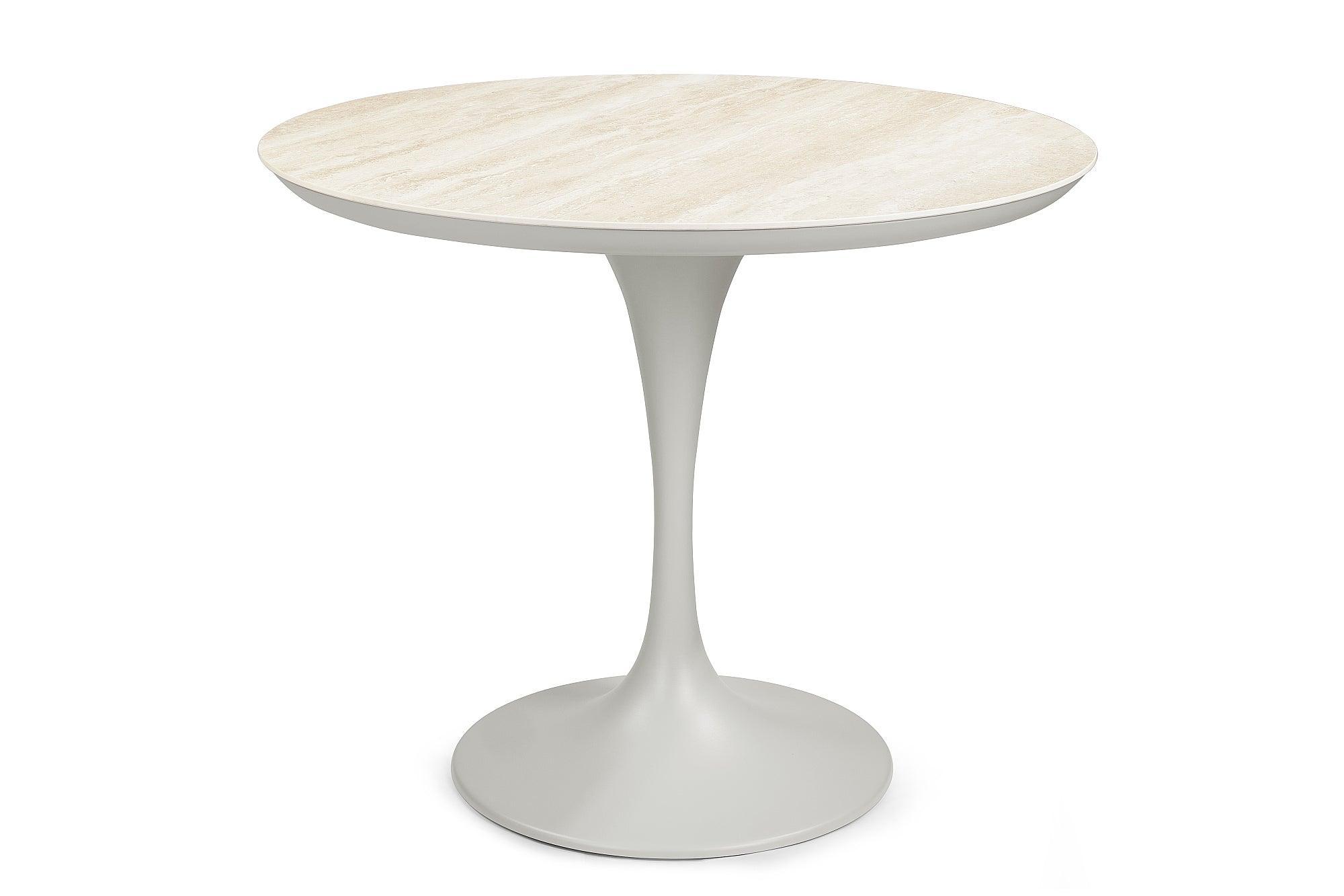 Siena | Eettafel aluminium Dune mat keramiek Travertino wit 6mm D90