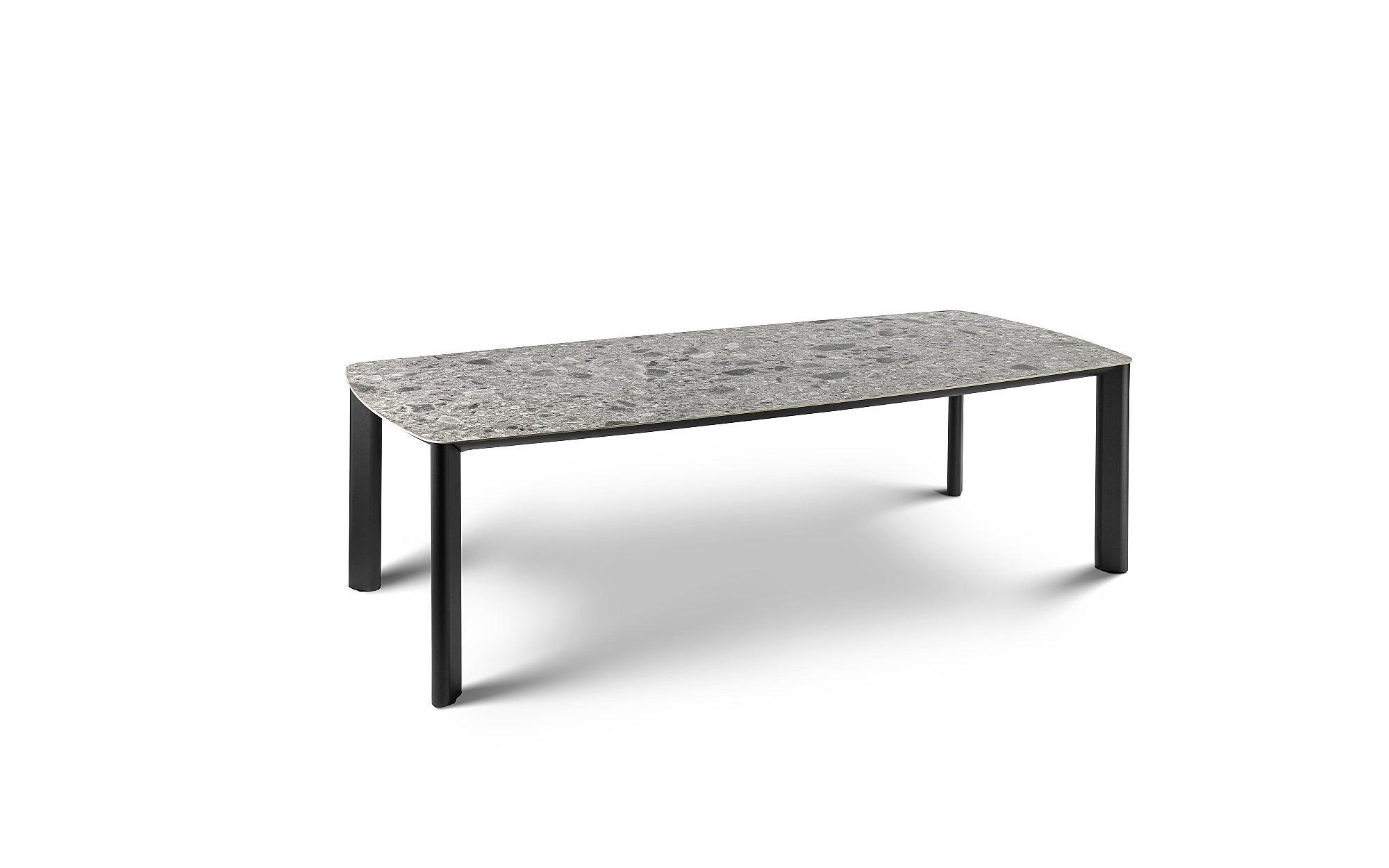 Tofino aluminium | Eettafel aluminium antraciet mat keramiek Terrazzo grijs 6mm 240x100
