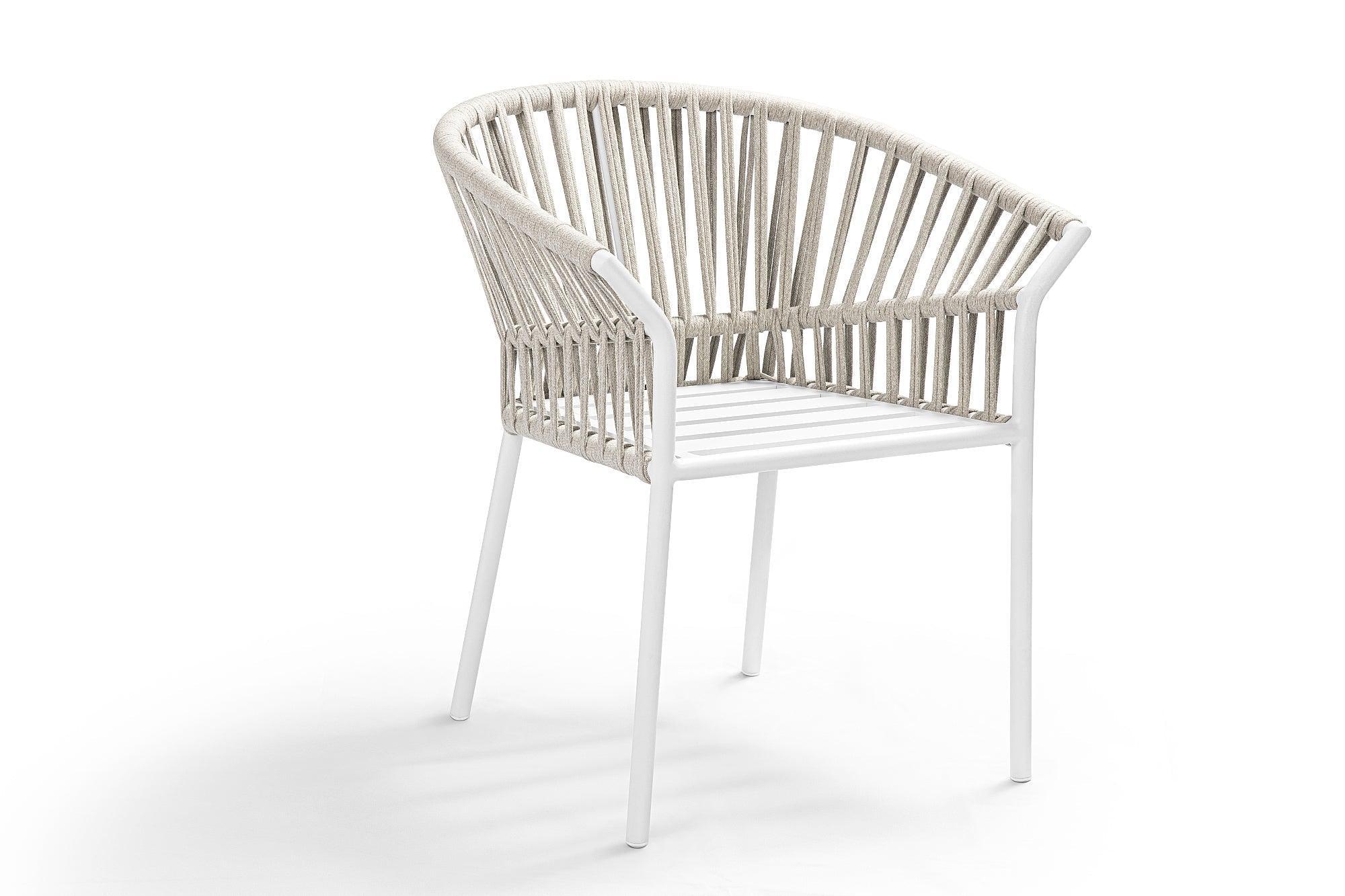 Tofino aluminium | Armstoel aluminium wit mat  Rope Linnen 10mm Cross Weaving - Inclusief kussens