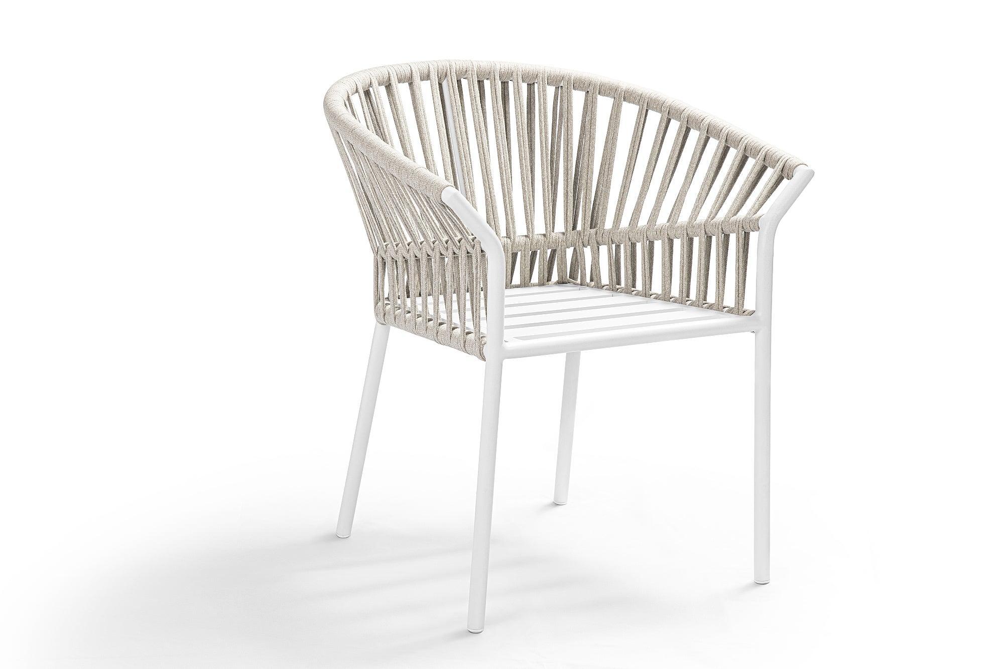 Tofino aluminium | Armstoel aluminium wit mat  Rope Linnen 10mm Cross Weaving