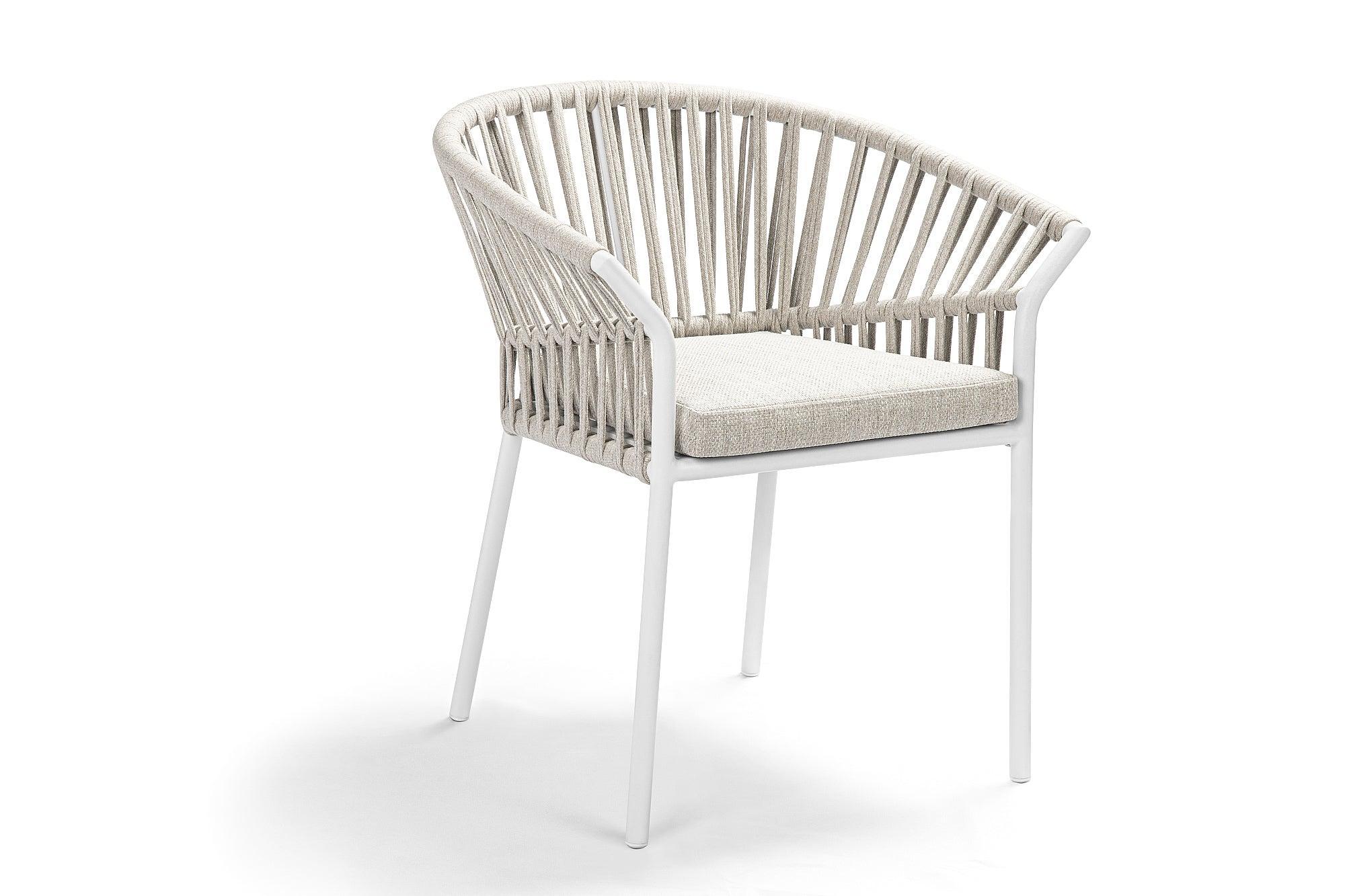 Tofino aluminium | Armstoel aluminium wit mat  Rope Linnen 10mm Cross Weaving