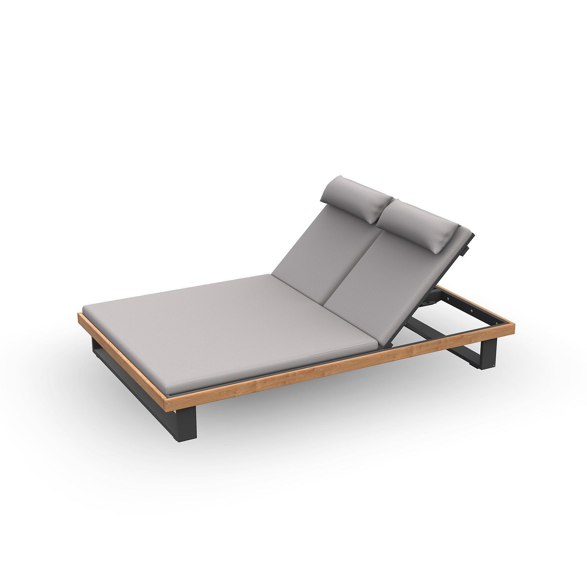 Truro | Ligbed Double aluminium antraciet mat  glad naturel teakhout (excl. Kussens)