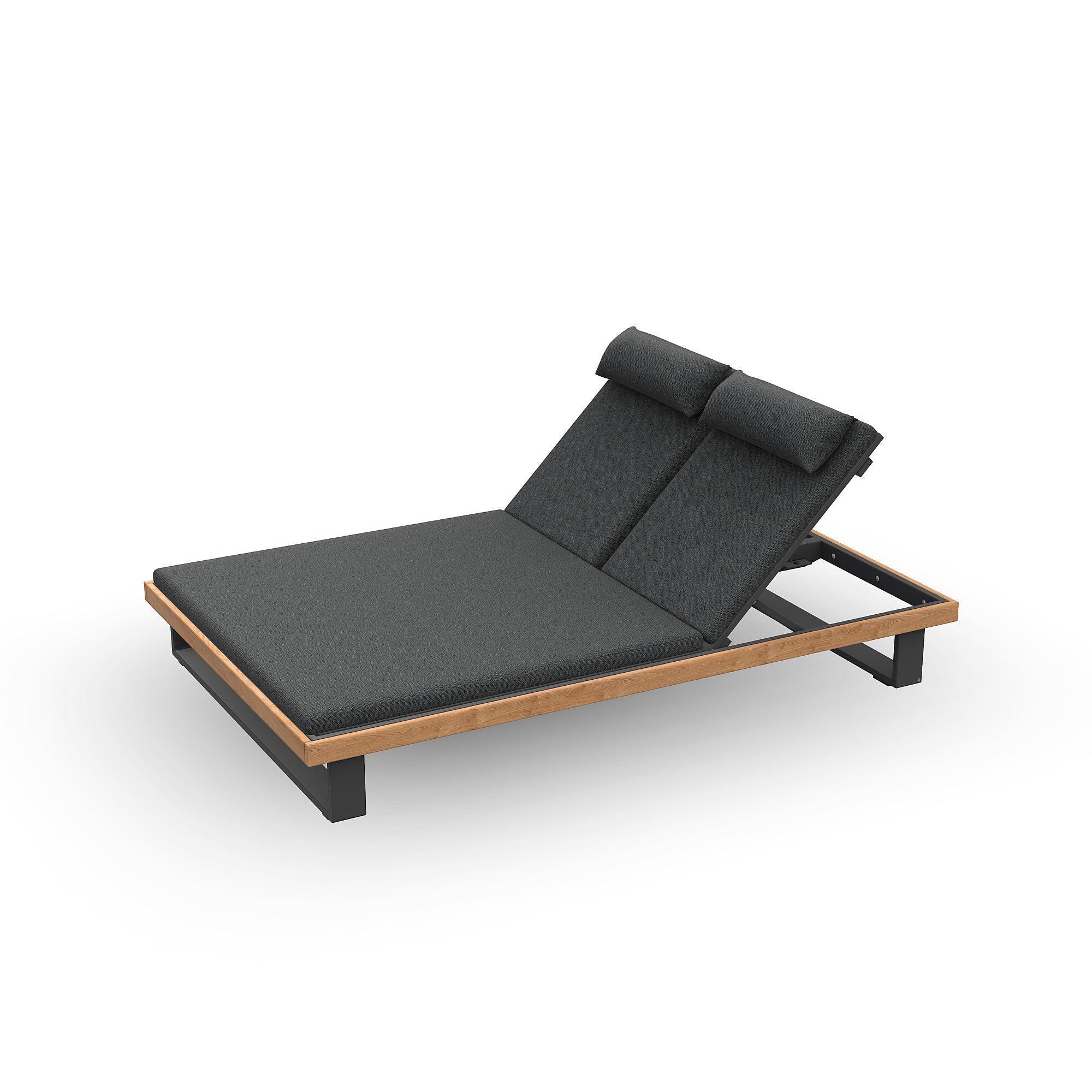 Truro | Ligbed Double aluminium antraciet mat  glad naturel teakhout (excl. Kussens)