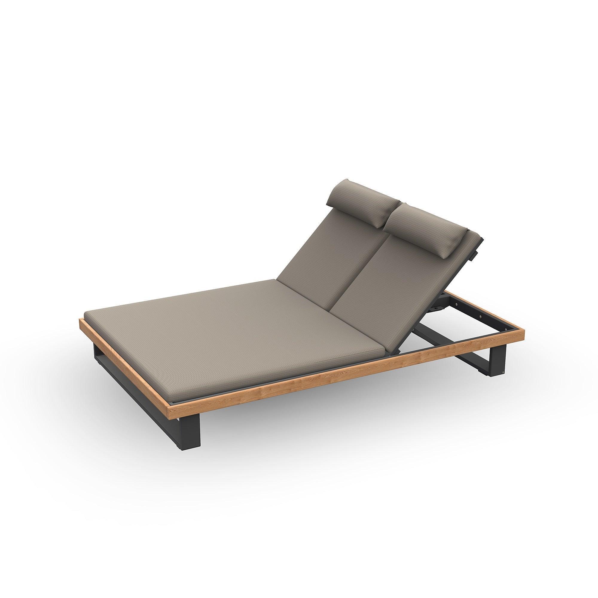 Truro | Ligbed Double aluminium antraciet mat  glad naturel teakhout (excl. Kussens)