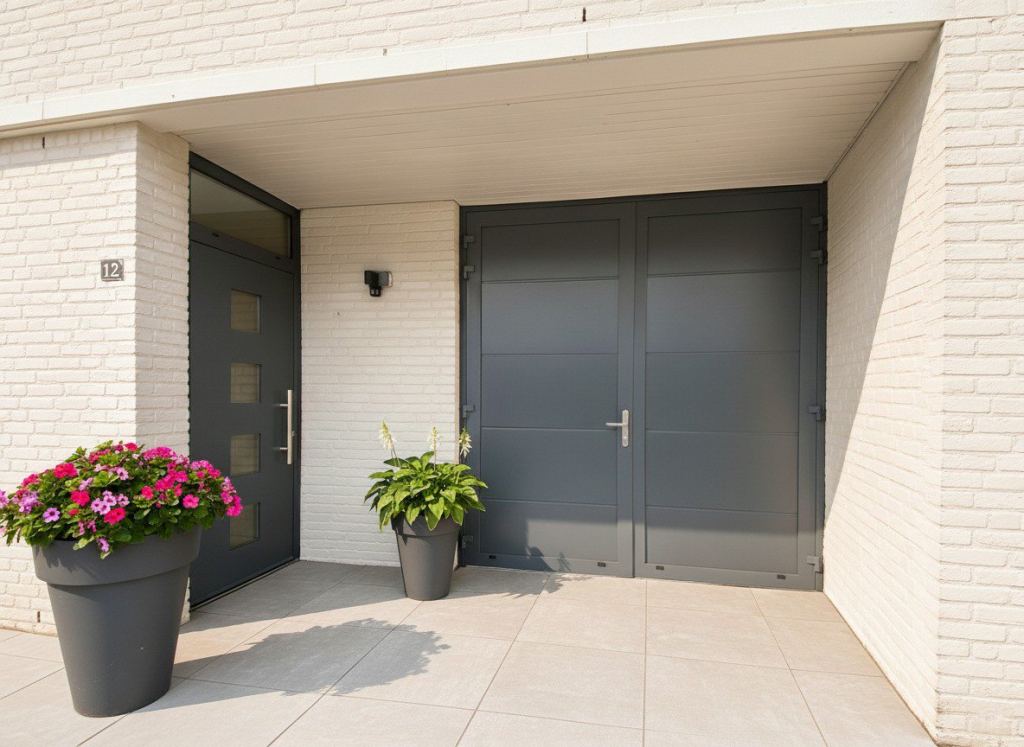 Haust&uuml;r und Fl&uuml;geltor in Sittard-Geleen, Limburg.