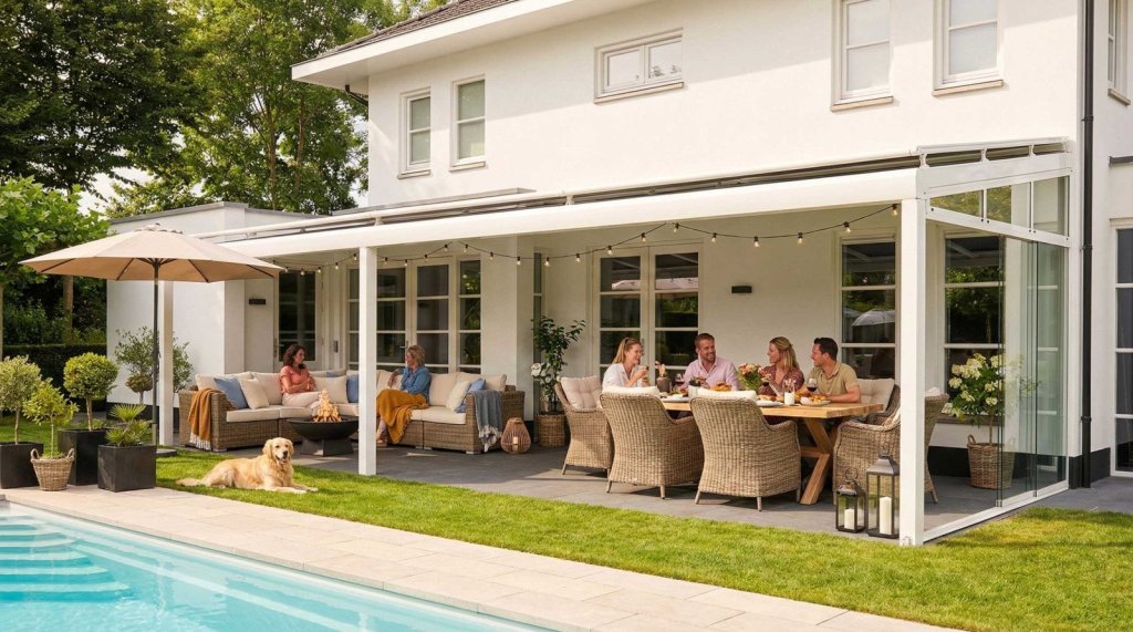 Renoco terrasoverkapping-Veranda aan huis wit sittard geleen.