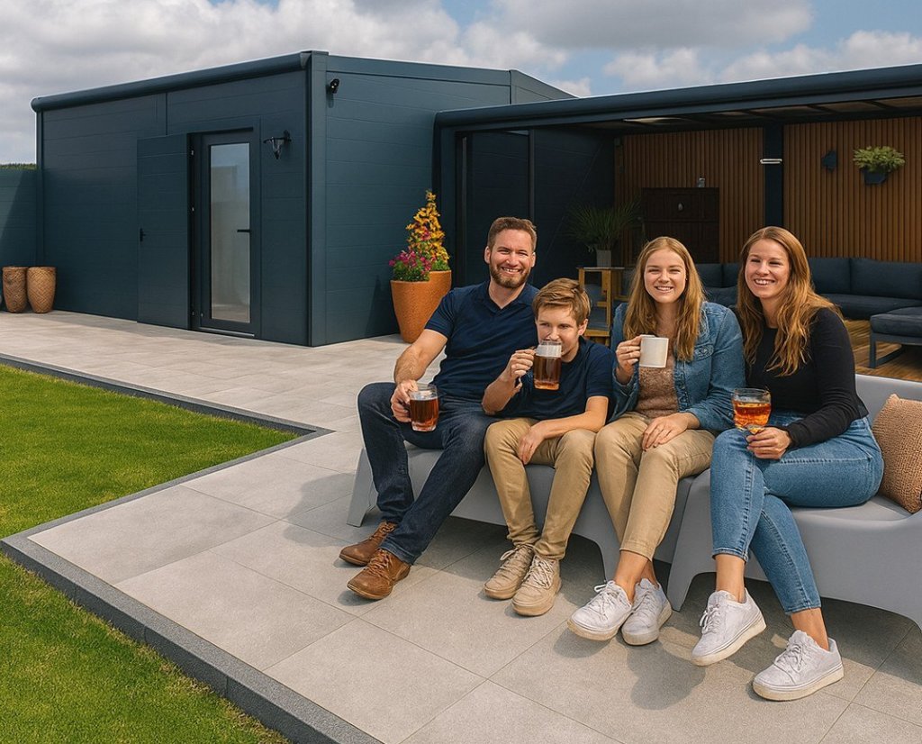 Veranda - overkapping aan huis met gezin in Sittard-Geleen Limburg.