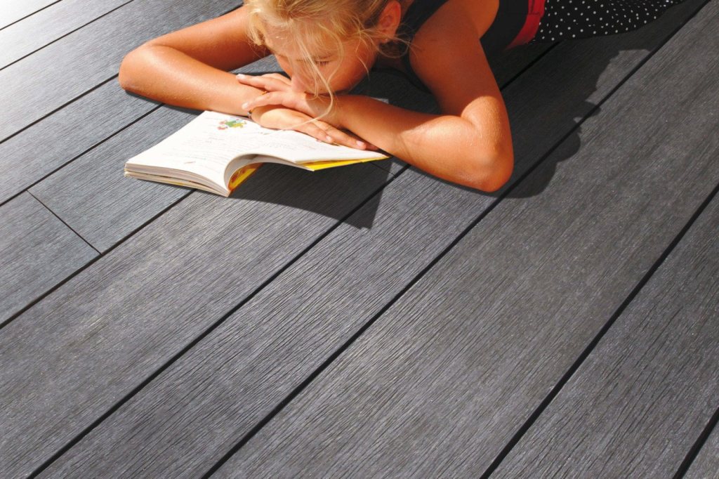 Composite decking in a sleek, modern style, suitable for garden and patio.