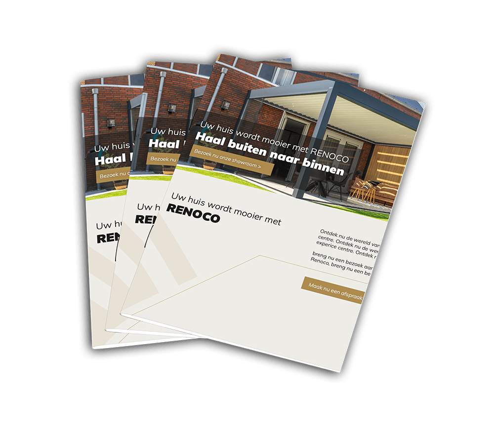 Ontdek mooie oplossingen voor uw woning met Renoco! Brochure van Renoco met informatie over woningverbetering en tuin producten, ontworpen voor aantrekkelijk wonen.