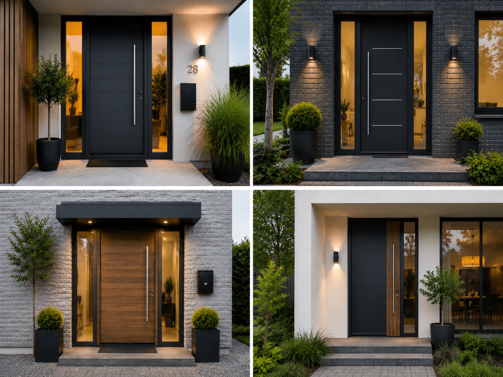 Luxury front doors by Renoco with a modern look, glazed sections and a stylish entrance.