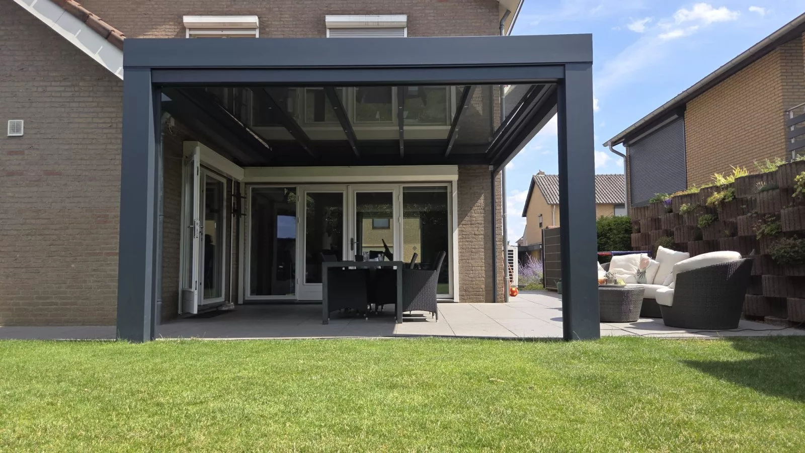 Modern grey veranda with garden furniture in Sittard-Geleen, Limburg