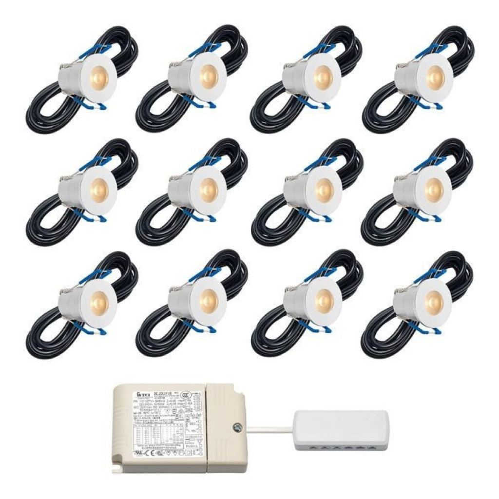 Set of 12 recessed spotlights with cables and matching control unit, ideal for ambient lighting in the home.