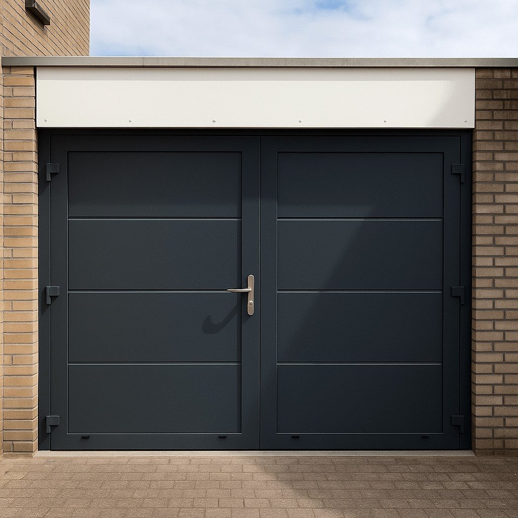 Openslaande garagedeur antraciet Sittard - Geleen én Limburg.