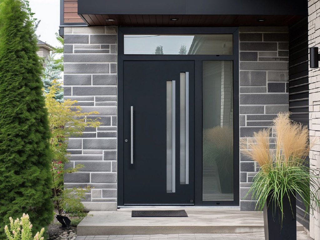 Aluminium voordeur met glazen elementen en kozijnen in Sittard - Geleen of Limburg.