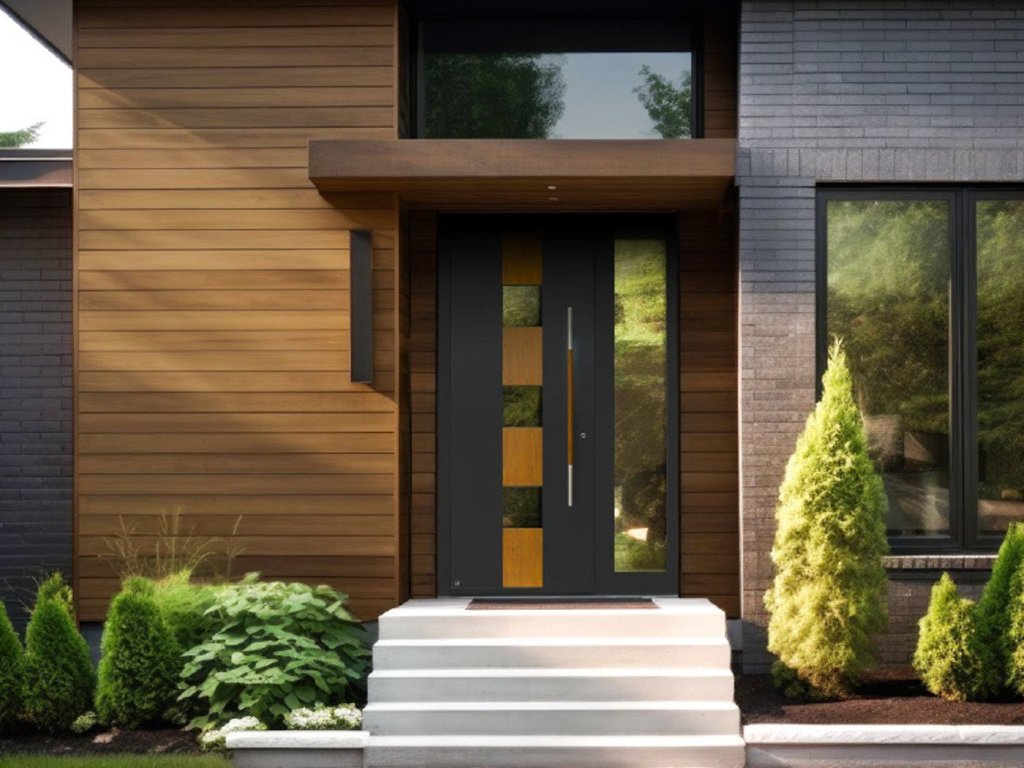 Aluminium voordeur met unieke combinatie van glas en hout in Sittard - Geleen Limburg.