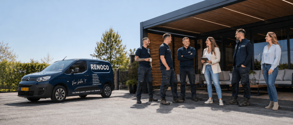 Renoco collega&rsquo;s bij servicebus en outdoor living project in Limburg.