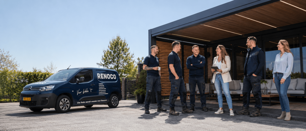 Renoco collega&rsquo;s bij servicebus en outdoor living project in Limburg.