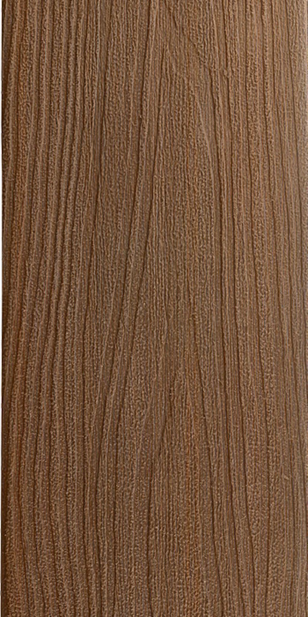 Composite decking board with a wood texture in natural brown tones, ideal for garden and patio.